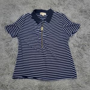 Women's Michael Kors Navy Blue and White Quarter Zip Polo Shirt